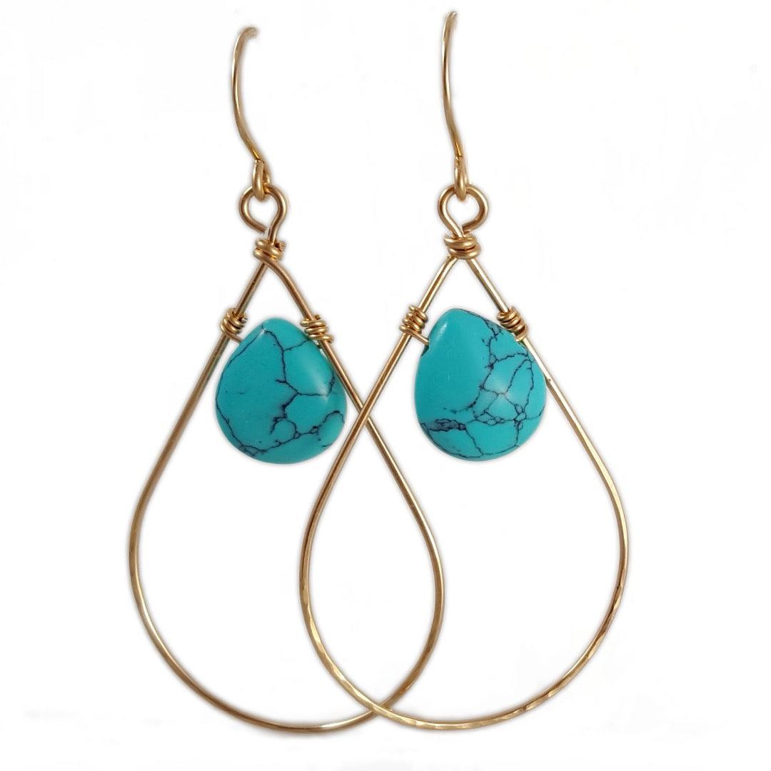 Turquoise Teardrop Hoop Earrings | Hand-forged collection