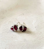 Load image into Gallery viewer, garnet stud earrings set in sterling silver. Handmade in Barbados by Summer Gems 
