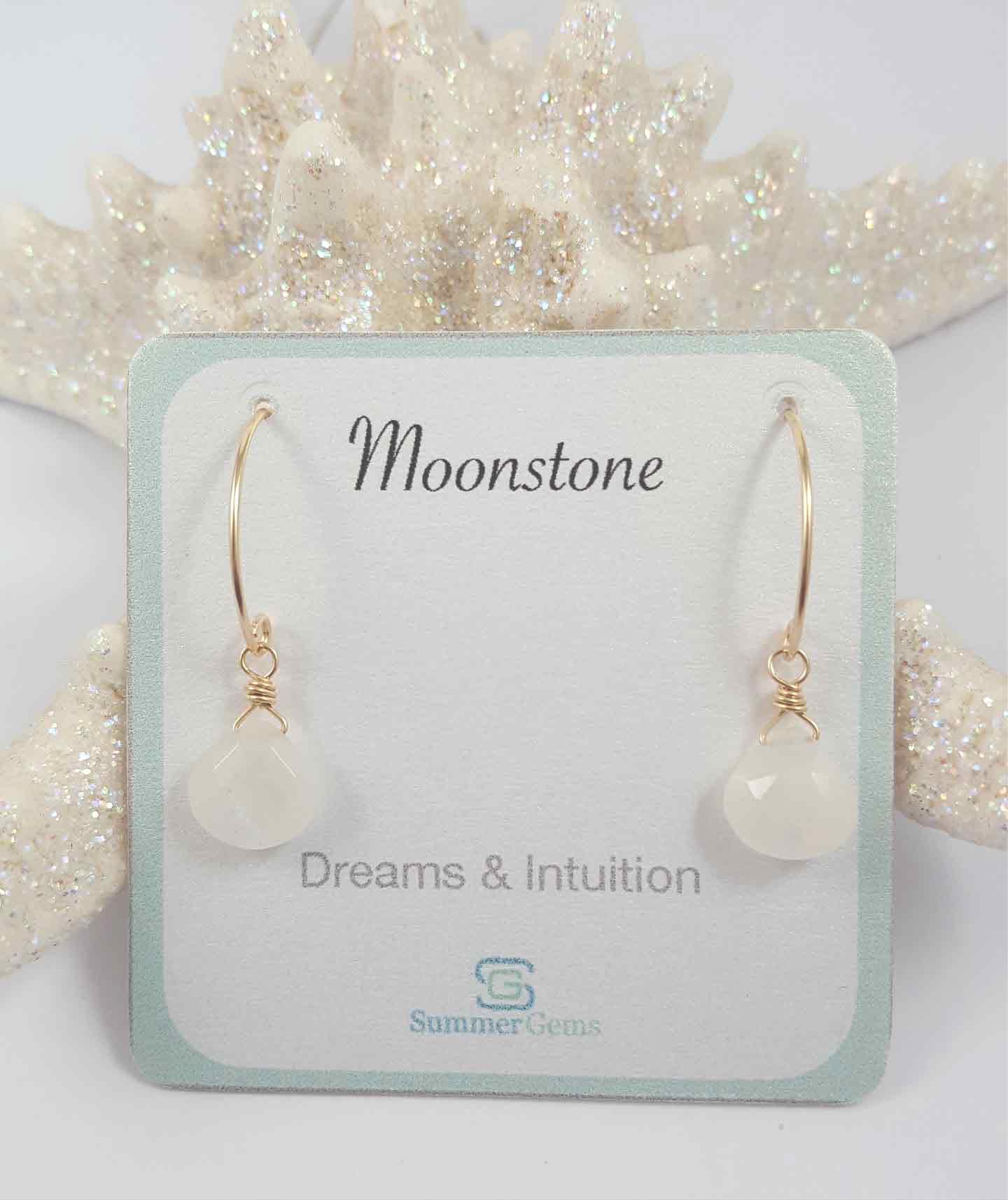 Moonstone drop earrings | Petal hoop collection - Summer Gems