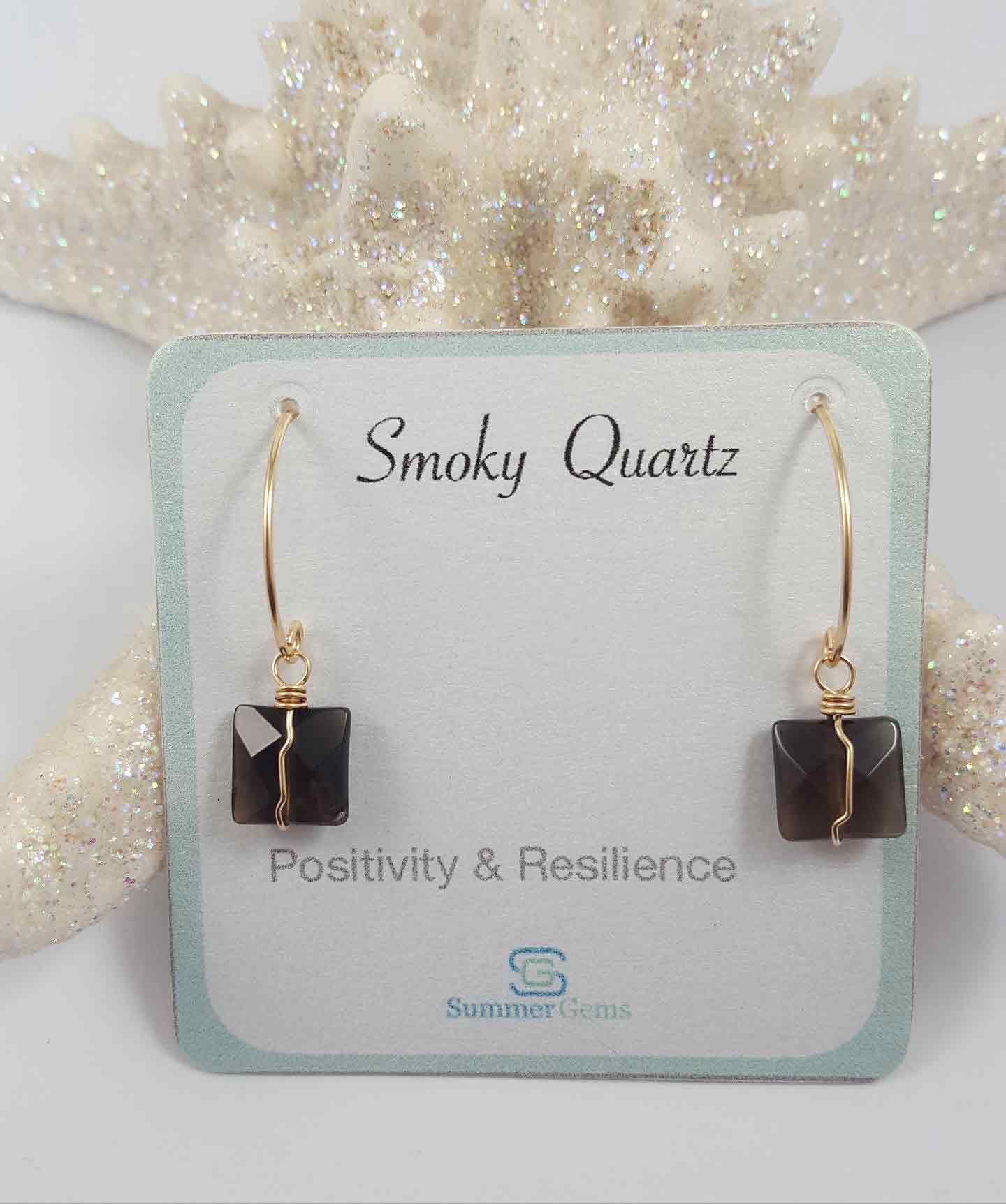 Smoky quartz drop earrings | Petal hoop collection