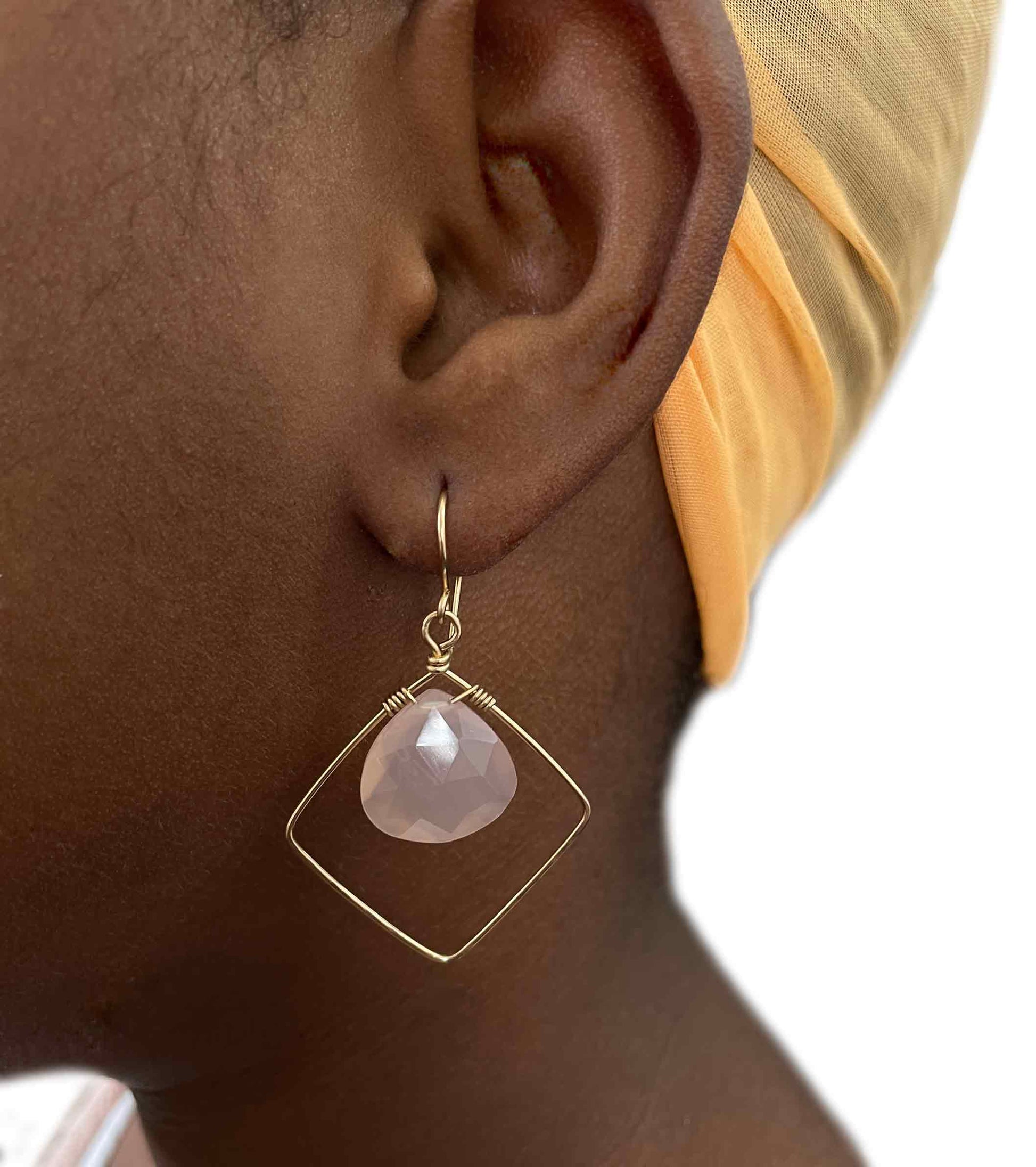 Pink chalcedony diamond earrings | Rose gemstone statement earrings