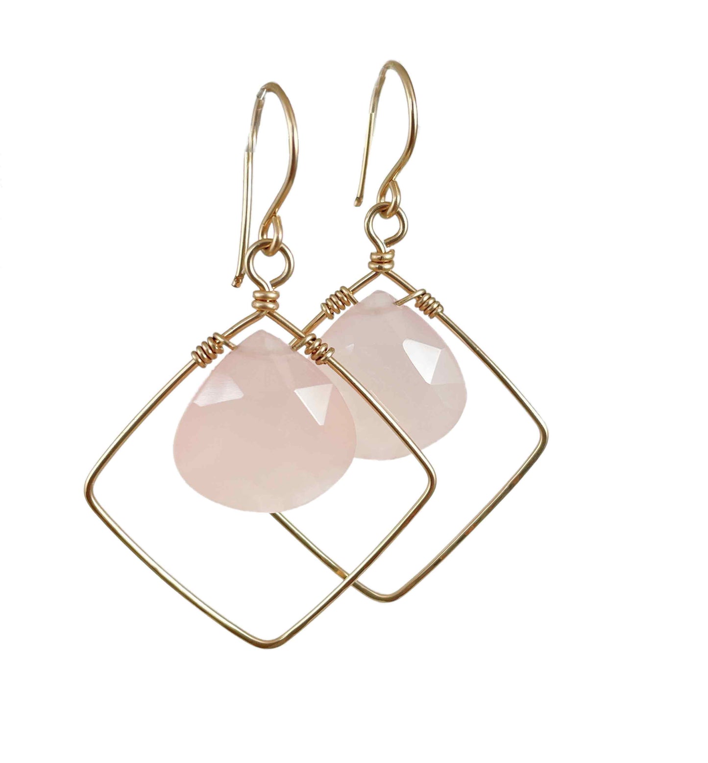 Pink chalcedony diamond earrings | Hand-forged collection