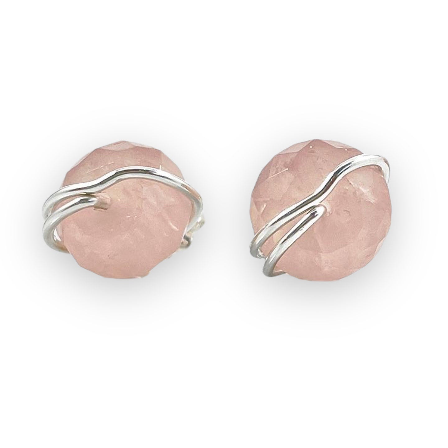silver rose quartz stud