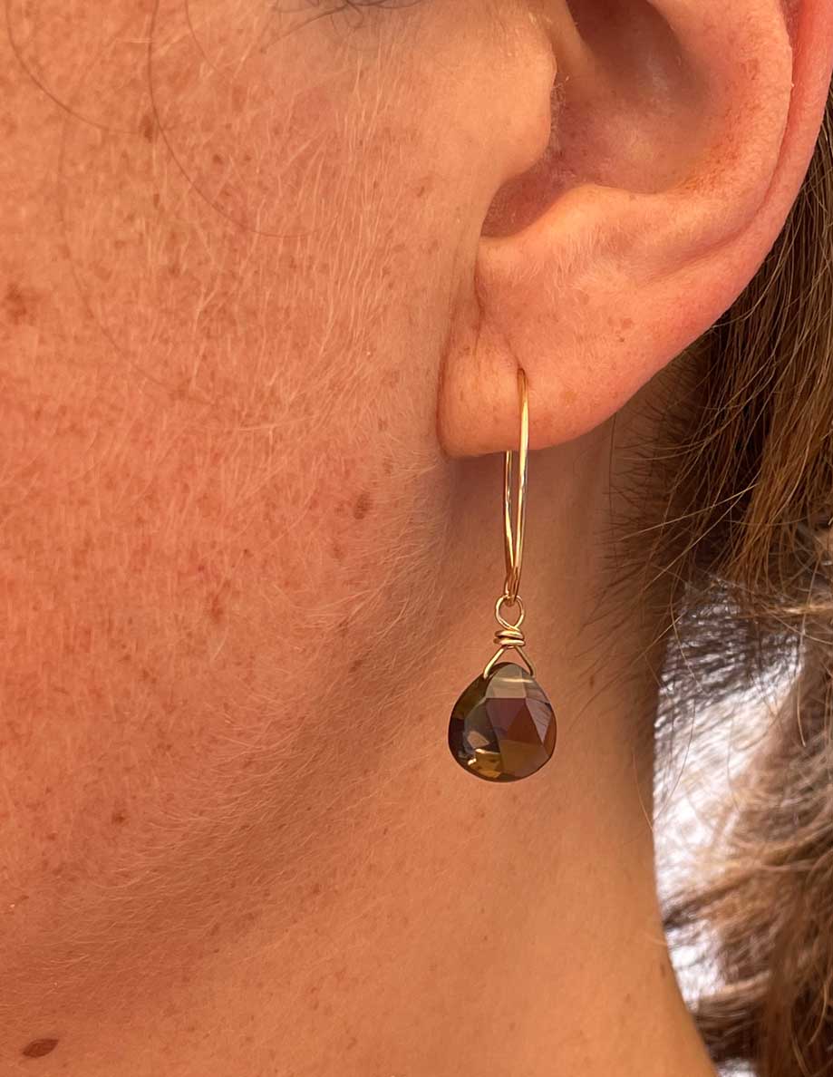 Smoky quartz drop earrings | Petal hoop collection