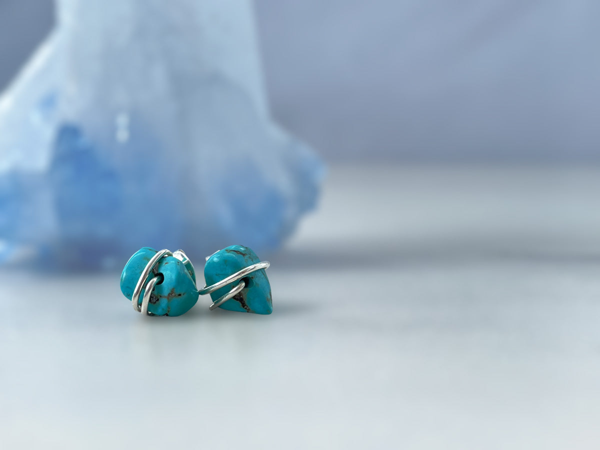 silver turquoise stud earring designed by Summer Gems in Barbados